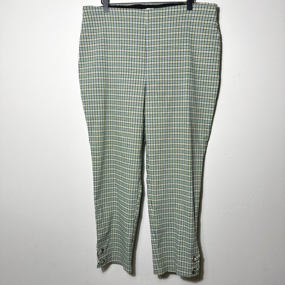 Cato Women's Straight Leg Pants Size 16 Green Plaid Mid Rise Casual Workwear
